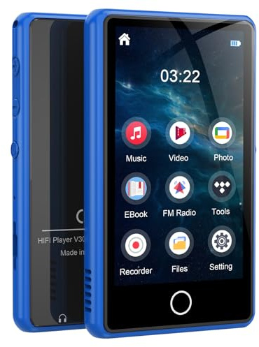 80GB MP3 Player with Bluetooth,3″Full Video Format Portable MP3 Player for Kids,MP4 Music Player with Speaker, FM Radio, Voice Recorder, Up to 256GB,Blue