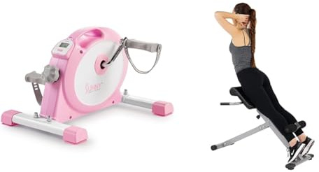 Sunny Health & Fitness Under Desk Smart Mini Pedal Exerciser, Dual Function Exercise Cycle Bike + 45 Degree Hyperextension Roman Chair, Steel, Grey, One Size SF-BH6629