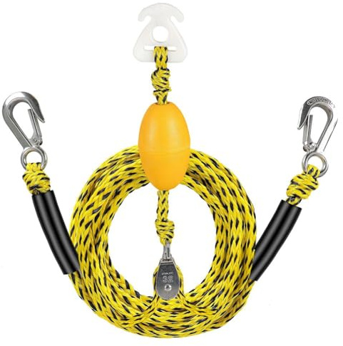 17FT Heavy Duty Boat Tow Rope for Tubing, Water Ski & Wakeboarding - 2,177.2 kg Tensile Strength, 360° Rotating Pulley, Floating Connector Ring, Fits Center Console/Outboard/Star Drive - 1 Pack