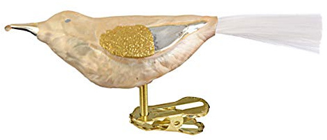 Jingle Bells Lauscha Christbaumschmuck Glasvogel Champ./Gold mit Glasschwanz