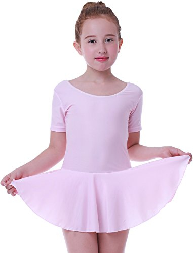 Seawhisper Ballett Trikot Mädchen Ballettkleidung Kinder mit Tütü Kurze Ärmel Rosa 110-116