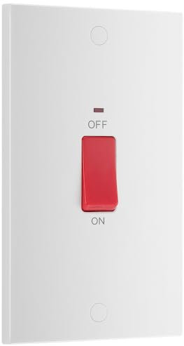 BG Electrical Large Cooker Control Switch Unit with LED Power Indicator, Double Plate, Double Pole, Square Edge, Nexus 900 Series, White Moulded, 45A, 972