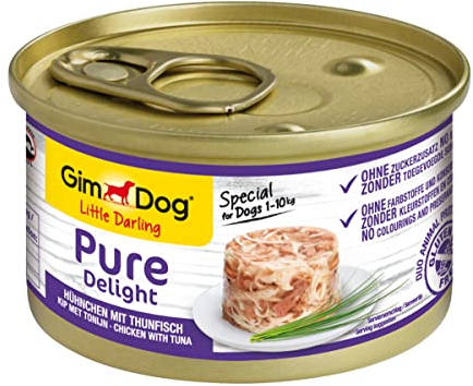 GimDog Pure Delight Hühnchen mit Thunfisch - Proteinreicher Hundesnack mit zartem Fleisch in köstlichem Gelee - 12 Dosen (12 x 85 g)