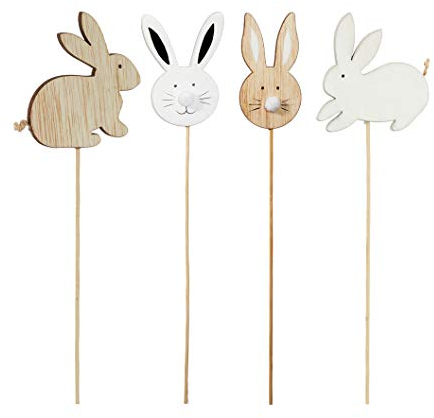 itsisa Blumenstecker aus Holz Hase (4er Set) - Osterdeko, Frühlingsdeko, Osterhase für den Garten, Ostern, Pflanzstecker (Hase)