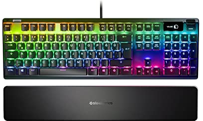 SteelSeries Apex 7 Mechanical Gaming Keyboard – OLED Smart Display – USB Passthrough and Media Controls – Tactile and Clicky – RGB Backlit (Blue Switch)