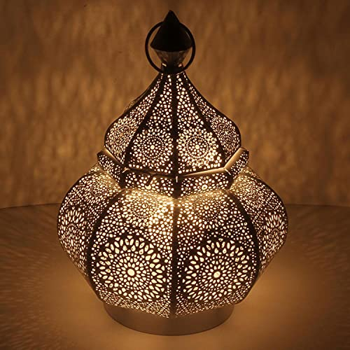 Casa Moro | Farol Oriental Alima Blanco Oro, Altura 30 cm Metal portavelas marroquí, Farol de jardín colgado o de pie, Bonito Farol de Mesa para Bodas, Celebraciones, decoración, LN2050
