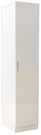 Reflect 1 Door Plain Wardrobe – High Gloss Single Door Wardrobe, Durable Melamine Finish, Modern Storage Solution with Hanging Rail & Shelves, Sleek Design for Bedroom (White Gloss/Matt White)