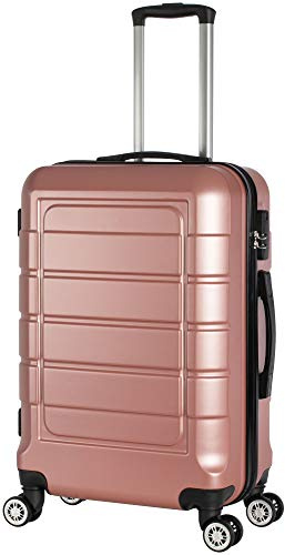 Cahoon - Hartschalen-Koffer Trolley Handgepäck Reisekoffer Kofferset 4 Rollen M-L-XL-Set 201 (Rose-Gold, Mittelgroßer Koffer)