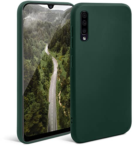 Moozy Minimalist Series Silikon Hülle für Samsung A50, Dunkelgrün - Mattes Finish, Dünne, Weiche TPU-Handyhülle Schutzhülle