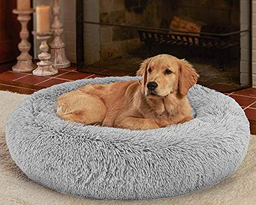 LINRUI XXL Waschbar & Antistress Hundekissen Orthopädisches Hundebett Flauschiges für Extra große Grosse Mittlere Hunde Donut Hundesofa Memory Foam Hundehöhle Oval Hoch XL Rund Kuschelig Grau