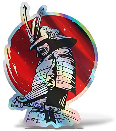 Erreinge® Holographischer Aufkleber 15 cm Samurai Totenkopf JAPAN Gedruckter Aufkleber für Auto Motorrad Wand Stoßstange Computer Laptop Gepäck Fahrräder