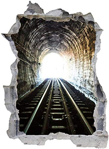 3D Beschädigten Wandsticker,Tunnel Zug Gleise Bahn Licht, Kinderzimmer Babyzimmer Entfernbare Wandtattoos Wandbilder 80x120cm