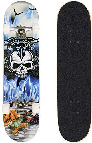 Skateboard für Anfänger, 31 Zoll, Skateboard, 7 Schichten Ahornholz, Skateboard mit ABEC-7-Kugellager für Erwachsene, komplett Skateboard vormontiert (Schädel)