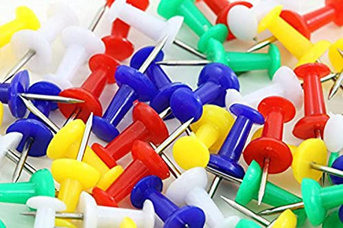 100 Drawing Push Pins for Cork Notice Board, Coloured Push Pins for Map, Thumb Tacks for School, Office, Stationery