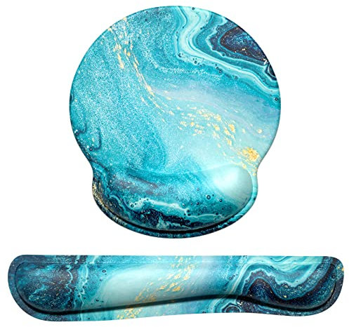 Dapesuom Keyboard Wrist Rest and Mouse Pad with Wrist Support, Memory Foam Wrist Rests for Keyboard and Mouse Set, Ergonomic Wrist Pad with Non Slip Base for Easy Typing & Pain Relief, Ocean Blue