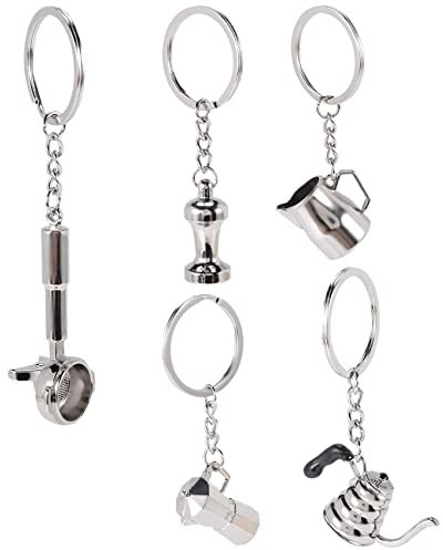 Vcsheh 5PCS Coffee Tamper Espresso Portafilter Moka Pitcher Keyring Portable Coffee Accessories