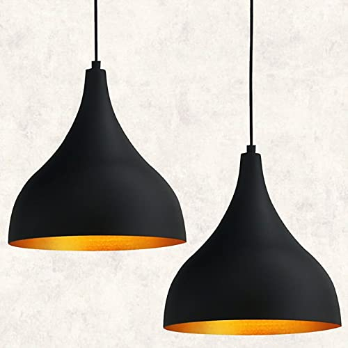 bamyum Adash Hängelampe Esstisch Schwarz Gold 2 Flammig Ø26 cm, Pendelleuchte Schwarz Gold, Lampenschirm Hängelampe Wohnzimmer Vintage, Esstischlampe, Pendelleuchte Esstisch Wohnzimmer Esszimmerlampe