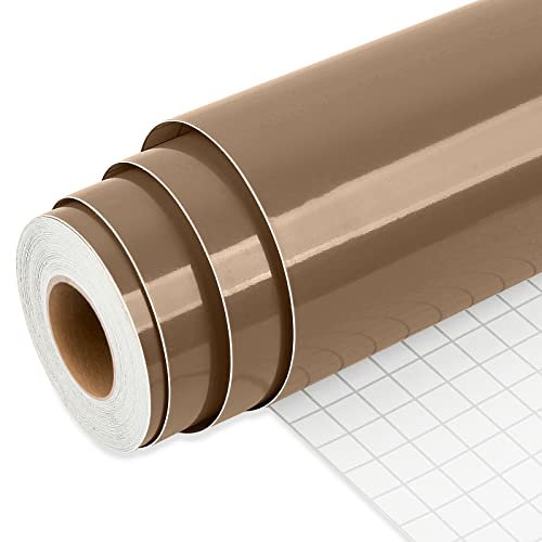 IModeur Glänzend braun Vinylfolie Plotter, 12'' x 25 Fuß (30,5 x 762,5 cm) braun Plotterfolie Vinyl für Cricut, selbstklebendes Vinyl für DIY-Geschenke, Geburtstagsfeier