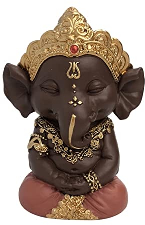 Ganesh 2 - Portafortuna, decorazione Zen e Feng Shui, per creare un'atmosfera rilassante e spirituale, idea regalo, altezza: 11,5 cm, colore: verde e marrone - Zen'Light