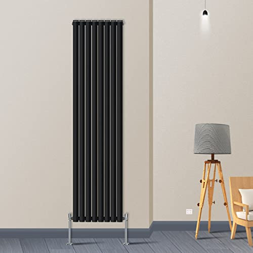 Warmehaus Vertical Column Designer Radiator Oval Panel Double Black 1800x470mm - Modern Central Heating Space Saving Radiators - Perfect for Bathrooms, Kitchen, Hallway, Living Room