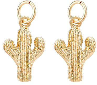 BENECREAT 10 Stück 18 Karat Vergoldete Kaktus-Anhänger Mit Biegeringen, Charms-Anhänger für DIY-Halsketten-Armband-Ohrring-Schmuckherstellung