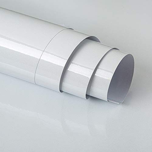 JSEVEM 40CM×3M Möbelfolie Weiße Glitzer Glänzend Tapete Selbstklebend Klebefolie Selbstklebende Klebetapete Modern Weiß Möbelaufkleber Vinyl Tapeten Wasserfest Deko Küche Bad Schreibtisch Wandtapete