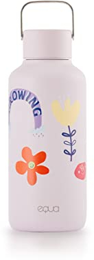 EQUA Bouteille intemporelle en acier inoxydable - Ultra légère et sans BPA - 100 % étanche - 600 ml - Design intemporel - Fond en silicone (Flwr Pwr, petit)