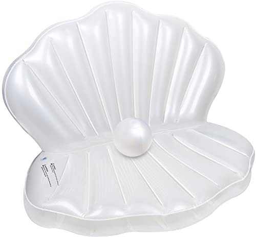 Zcaukya Flotteur de piscine gonflable en coquillages géants de 114 cm, jouets remplis d'air avec boule de perles pour fête d'anniversaire d'enfants, piscine, fête sur la plage, fête sur le thème de