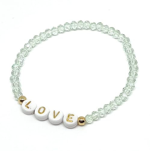 Bracelet personnalisé prénom, initiales perles en verre de cristal cadeau femme (16 cm, Vert menthe doux)
