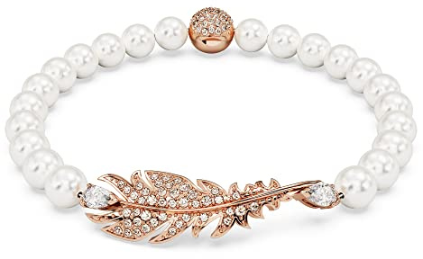 Swarovski Nice Armband, Rosé Vergoldetes Perlenarmband mit Feder-Motiv und Strahlenden Swarovski Kristallen