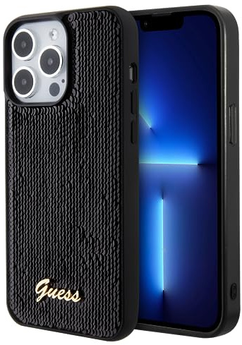 Guess GUHCP15XPSFDGSK Hülle für iPhone 15 Pro Max 6.7 Schwarz hardcase Sequin Script Metal