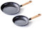 GreenChef Vintage Healthy Ceramic Nonstick 20 cm and 28 cm Frying Pan Skillet Set, Wood Inspired Handle, PFAS Free, Induction Suitable, Oven Safe up to 160˚C, Grey