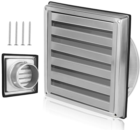 LALAGO Rejilla de ventilación de 100 mm, rejilla de salida exterior de acero inoxidable 304, rejilla de ventilación de 100 mm, solapa antirretorno, rejilla de protección contra la intemperie con