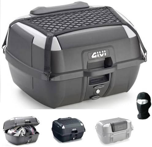 KOMPATIBEL MIT Peugeot Trekker 100 MONOLOCK-TOPCASE+Platte+Netz+GIVI-RÜCKENLEHNE FÜR 2 FULLFACE- ODER JETHELME 45LT Silberne EINSÄTZE FÜR Motorrad-Roller MIT GEPÄCKTRÄGER