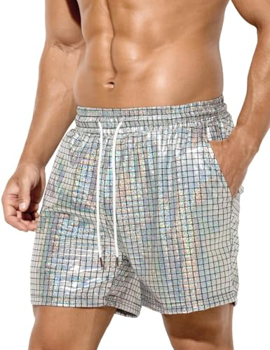 Casey Kevin Metall Shorts Herren Glänzende Kurze Hose Party Gold Silber Bar Metallic-Shorts Pailletten Boxershorts