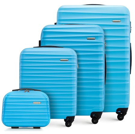 WITTCHEN Reisekoffer 4er Koffer-Set Rollkoffer Trolley Handgepäck Gepäck Reisekoffer Set Hartschale aus ABS mit 4 Spinner-Rollen Zahlenschloss Teleskopgriff Groove Line blau