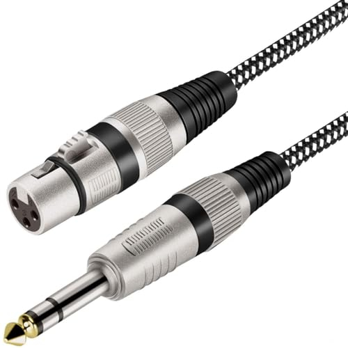 Greluma 1PC Câble XLR femelle de 1,5 m vers TS de 1/4 pouce,câble de micro en nylon tressé XLR 3 broches femelle vers TS mâle de 6,35 mm,fil d'interconnexion déséquilibré (conducteurs en cuivre pur)
