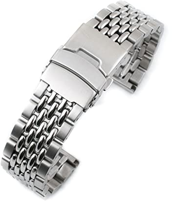 StrapHabit Ersatz-Uhrenarmband für Q Timex, passend für 36 mm, 38 mm, 40 mm, M79, GMT, Chronograph – TQ18 Schnellverschluss-Armband mit Reis-Perlen, Edelstahl, Vintage-Bor, 18 mm (Silber)