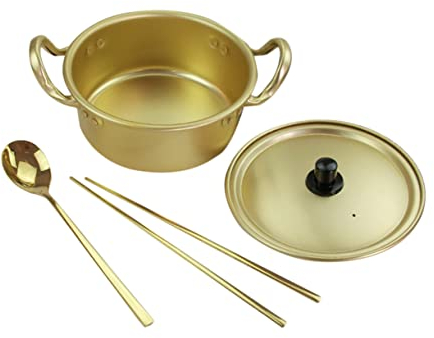 MAGICLULU Camping Picnic Noodle Pot Korean Ramen Set Cm Yellow Aluminum Gold Chopsticks Fork
