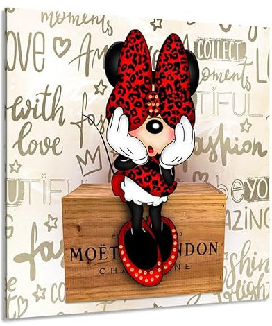 Kunstgestalten24 Leinwandbild Minnie Maus Champagner Pop Art Comic Wandbild Wanddeko