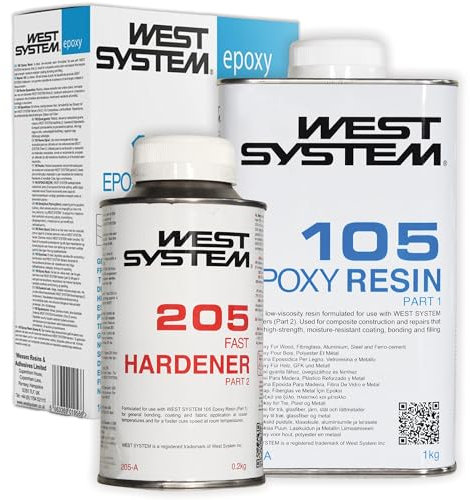 WEST SYSTEM Epoxy Resin and Hardener - 105/205 A Pack - Marine Grade Epoxy for Wood, Metal & Fibreglass, Suitable for Outdoor Use, Furniture & DIY – Ideal for Polyester Surfaces & Gap Filling
