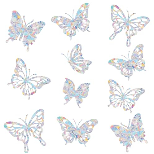 Schmetterling Prisma Fensteraufkleber Vogelschutz, GoldRock 14 Stück Vogelschutz für Glasscheiben, Suncatcher Sticker, Regenbogen Fenster Sticker Folie Gegen Vogelschlag,Vogelschutz Aufkleber Fenster