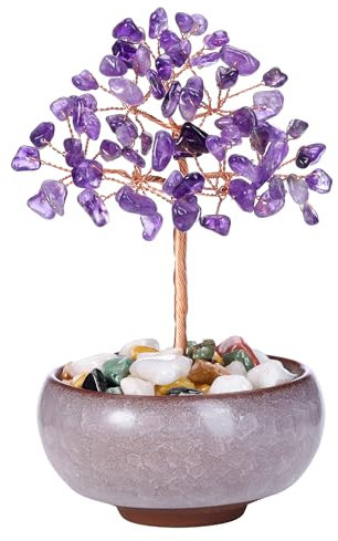 CrystalTears Amethyst Crystal Tree Copper Wire Wrapped Gemstone Tree Life Feng Shui Money Tree Purple Handmade Stone Tree for Home Office Decor Crystal Gifts for Christmas Birthday Good Luck