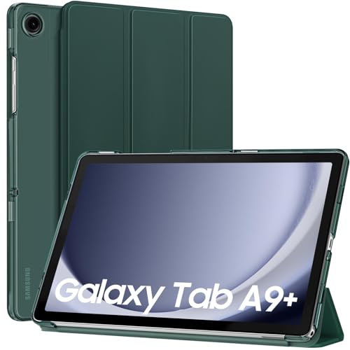 MoKo Funda para Galaxy Tab A9+/A9 Plus 11 Pulgadas 2023, Funda Inteligente Protectora con Carcasa Traslúcida de PC Duro para Tab A9 Plus Tableta(SM-X210/X216/X218), Auto Activación/Reposo, Verde noche