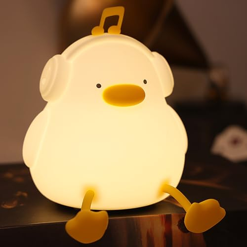 Anywin Musical Duck Light, Cute Silicone Duck lamp Nursery Night Light Rechargeable 3 Levels Brightness Timer for Kids Room Decor, Creative Birthday Holiday Gifts for Girls Boys Teen Adult
