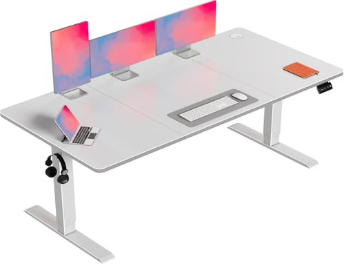 Flamaker Standing Desk 160x70cm Height Adjustable Desk with Splice Board Standing Table with Hook Office Table with Memory Smart Pannel,Grey