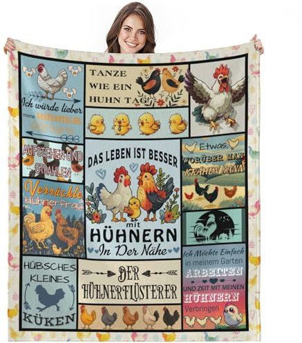 Chicnix Geschenke für Hühnerliebhaber, Weich Hühnerdecke, Kuscheldecke Flauschig Huhn Hahn Henne Wohndecke Überwurfdecke für Kinder Frau Mädchen Jungen Erwachsene Geschenk Sofa 150x200cm