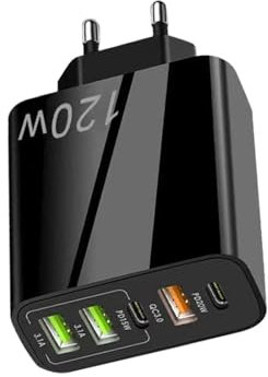 Cargador USB C GAN De 120 W - Adaptador De Cargador USB C | Potente Bloque De Cargador GAN USB C De 120w con 5 Puertos Y Cable, Bloque De Concentrador De Carga USB para Tabletas Portátiles