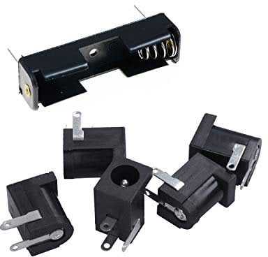 Goorvoucs 5Pcs DC Power Jack Socket Female Panel Mount Connector & 5Pcs AA/1.5V/PP3 Battery Holder/Connector with Switch