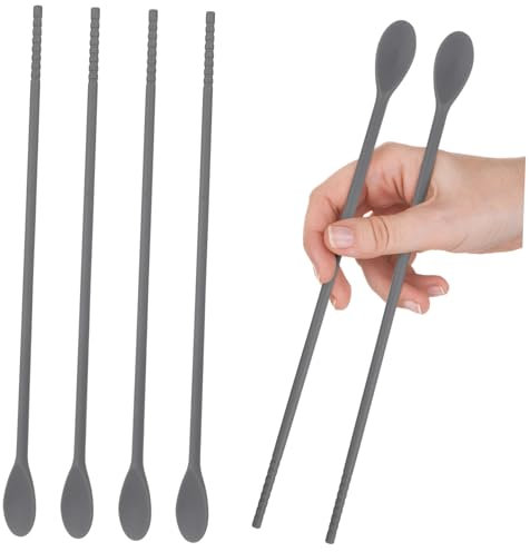 CIYODO 2pairs Silicone Spoon Double-end Stirring Chopstick Mixing Spoons Bar Stirring Rod Silicone for Kitchen Multi-use Chopsticks